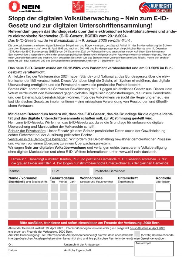 Signature form - NO to the E-ID Act!